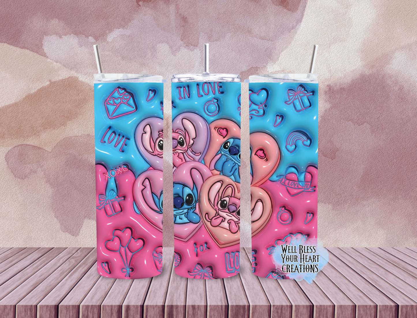 Stitch&Angel Valentines Heart Inspired |Skinny Tumbler 20oz