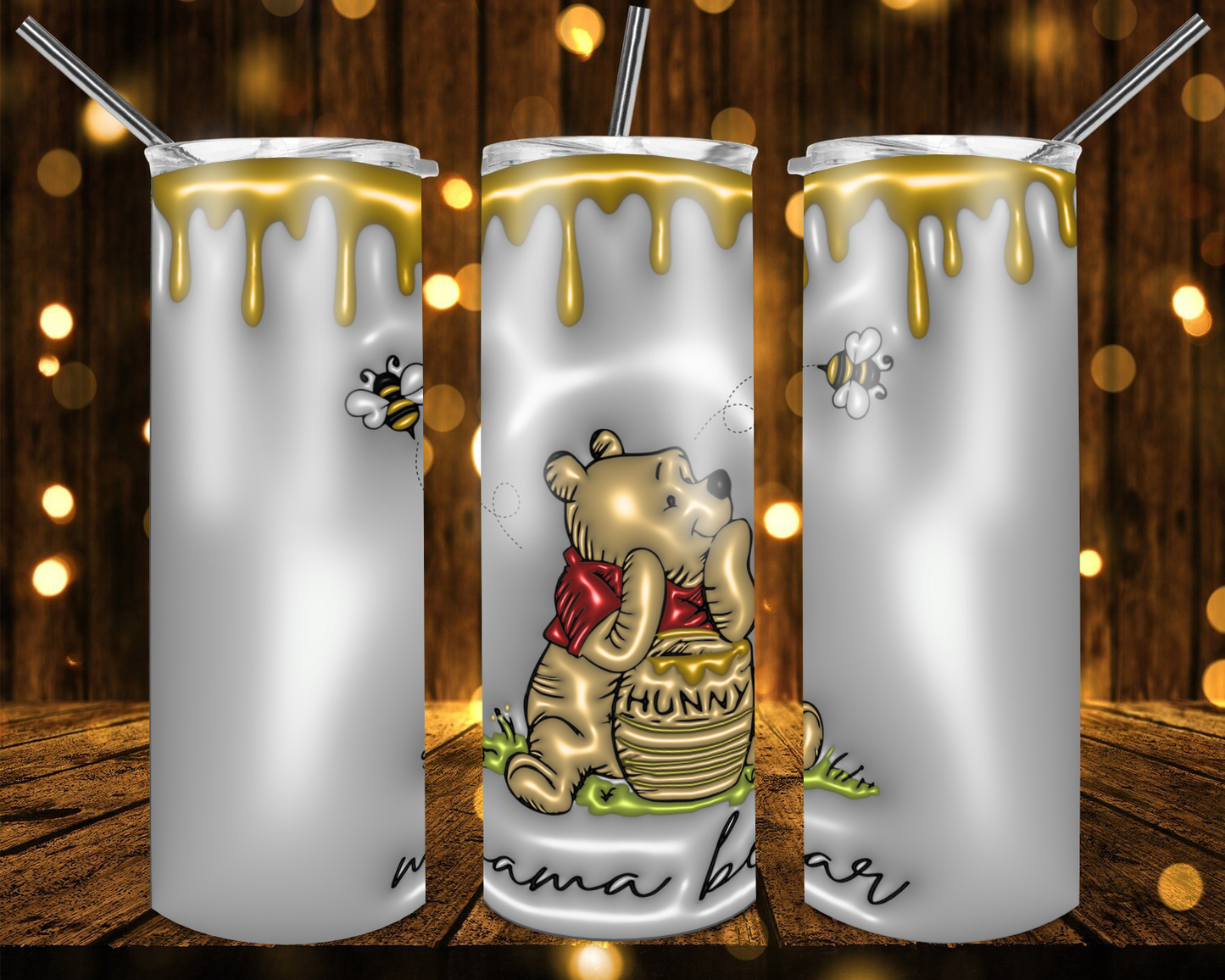 Mama Bear Two Bees Pooh Inspired Tumbler | Skinny Tumbler 20oz and 30oz