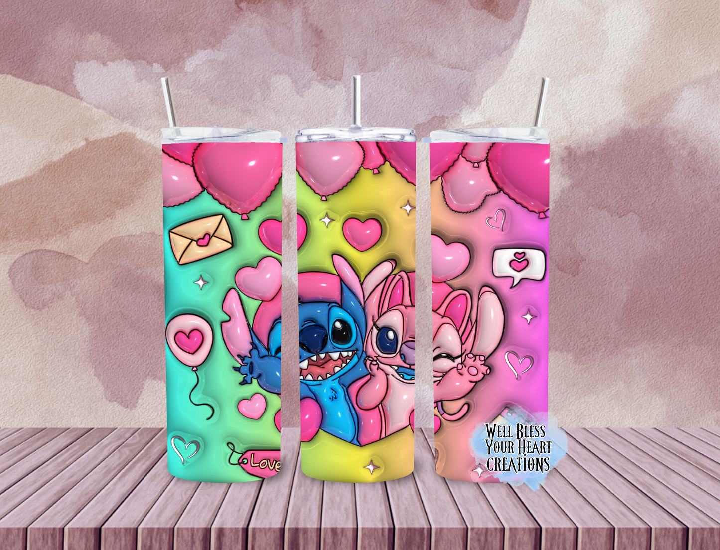 Stitch & Angel Valentines Inspired |Skinny Tumbler 20oz