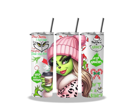 Grinch Girl "White" |Skinny Tumbler 20oz