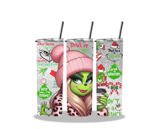 Grinch Girl "Silver"  |Skinny Tumbler 20oz