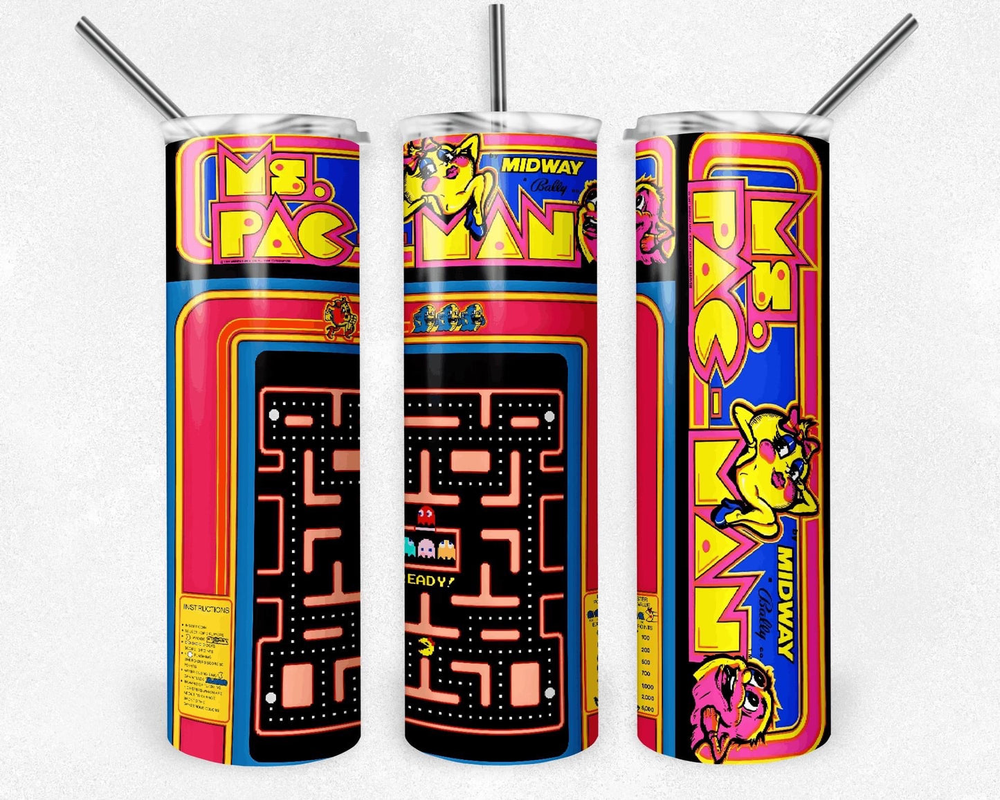 Mrs. Pac-Man "Retro Game" 20 oz Skinny Tumbler