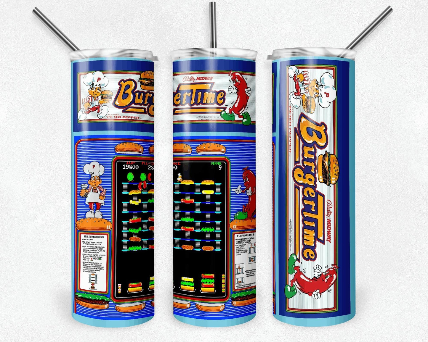 Burger Time "Retro Game" 20 oz Skinny Tumbler