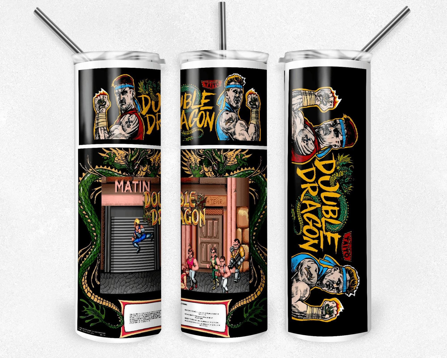 Double Dragon "White Boarder" 20 oz Skinny Tumbler