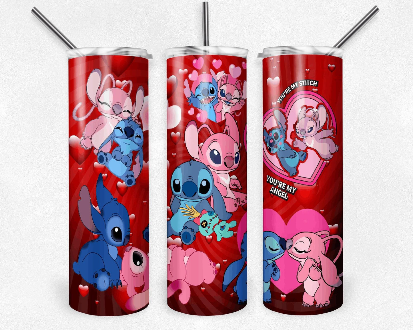 Stitch&Angel Valentines Inspired |Skinny Tumbler 20oz