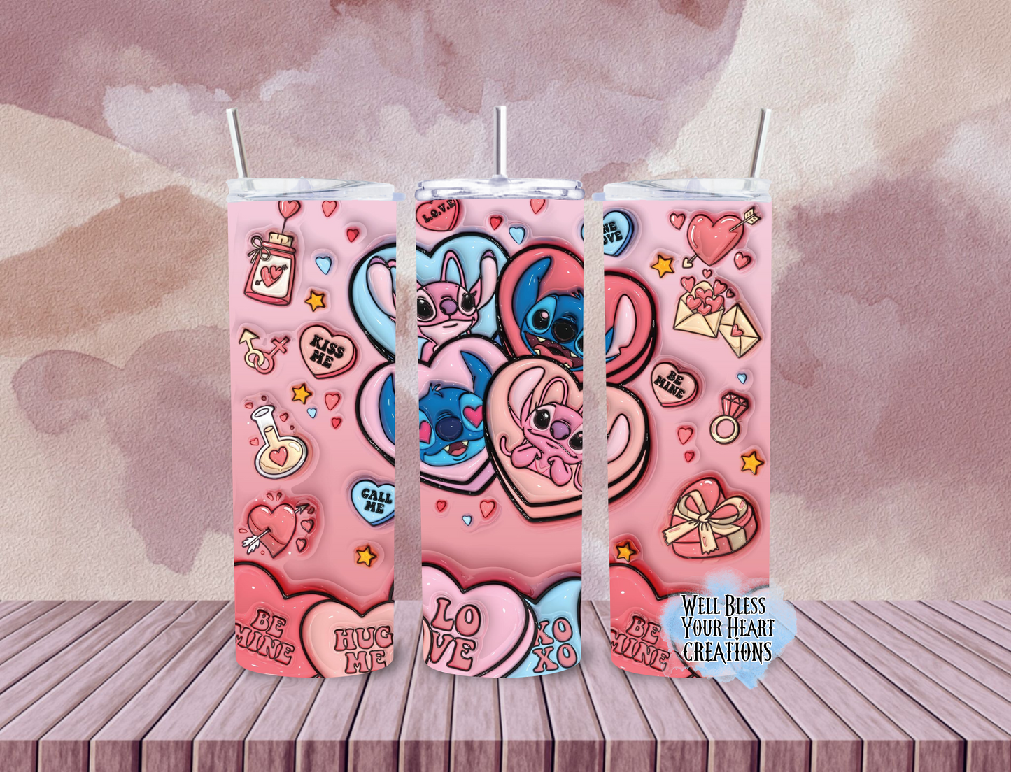 Stitch & Angel Valentines Inspired |Skinny Tumbler 20oz