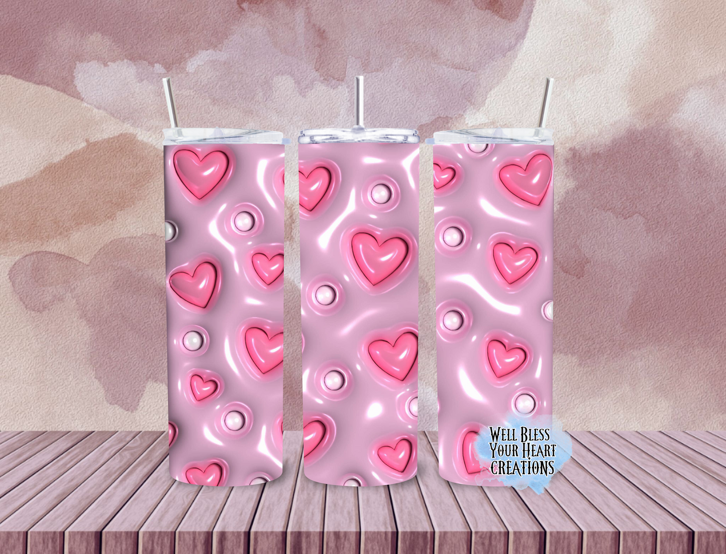 Pink Hearts |Skinny Tumbler 20oz