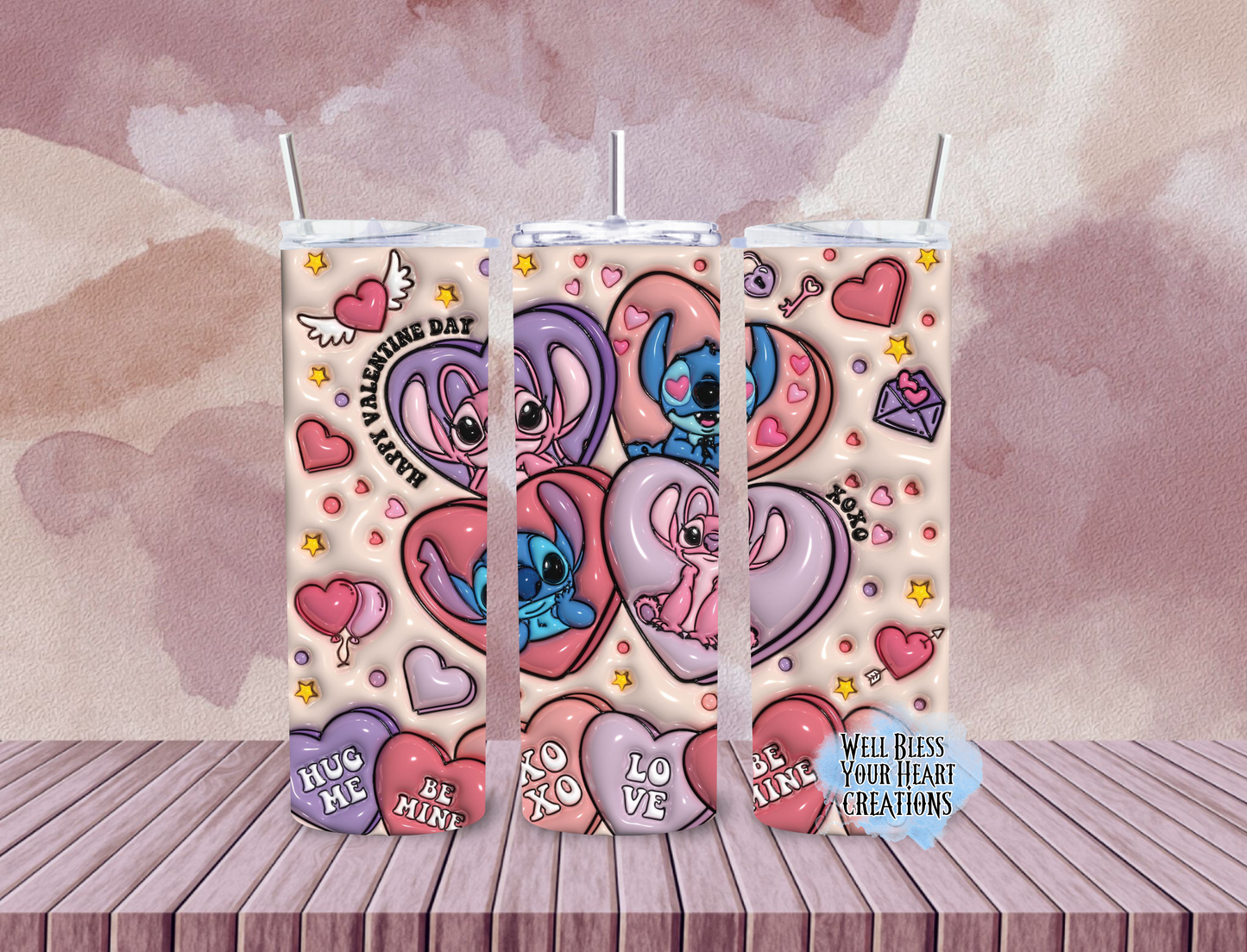 Stitch & Angel Valentine Inspired |Skinny Tumbler 20oz