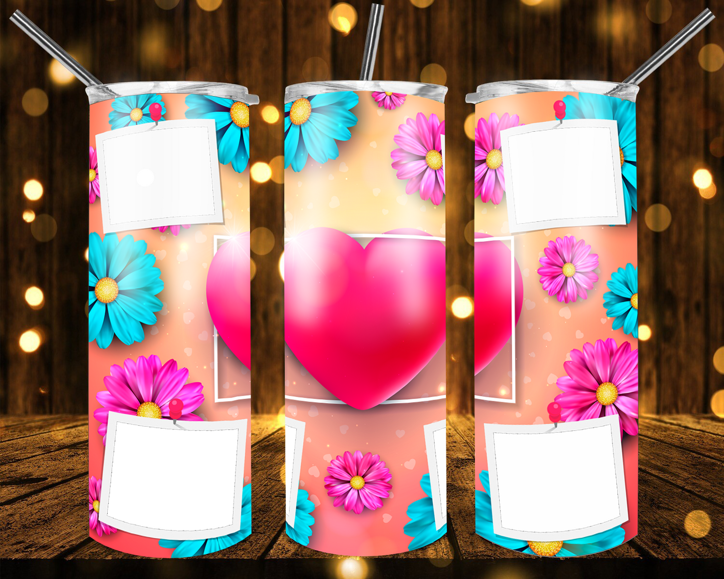 Heart and Flower Photo | Skinny Tumbler 20oz and 30oz